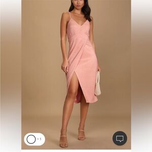 NWT Lulus mauve pink tie-back faux-wrap midi dress with adjustable strap size L